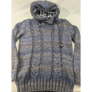 Leif Nelson Chunky Sweater Blue Heavy Hoodie Big Button Oversized Shawl XL  Slim